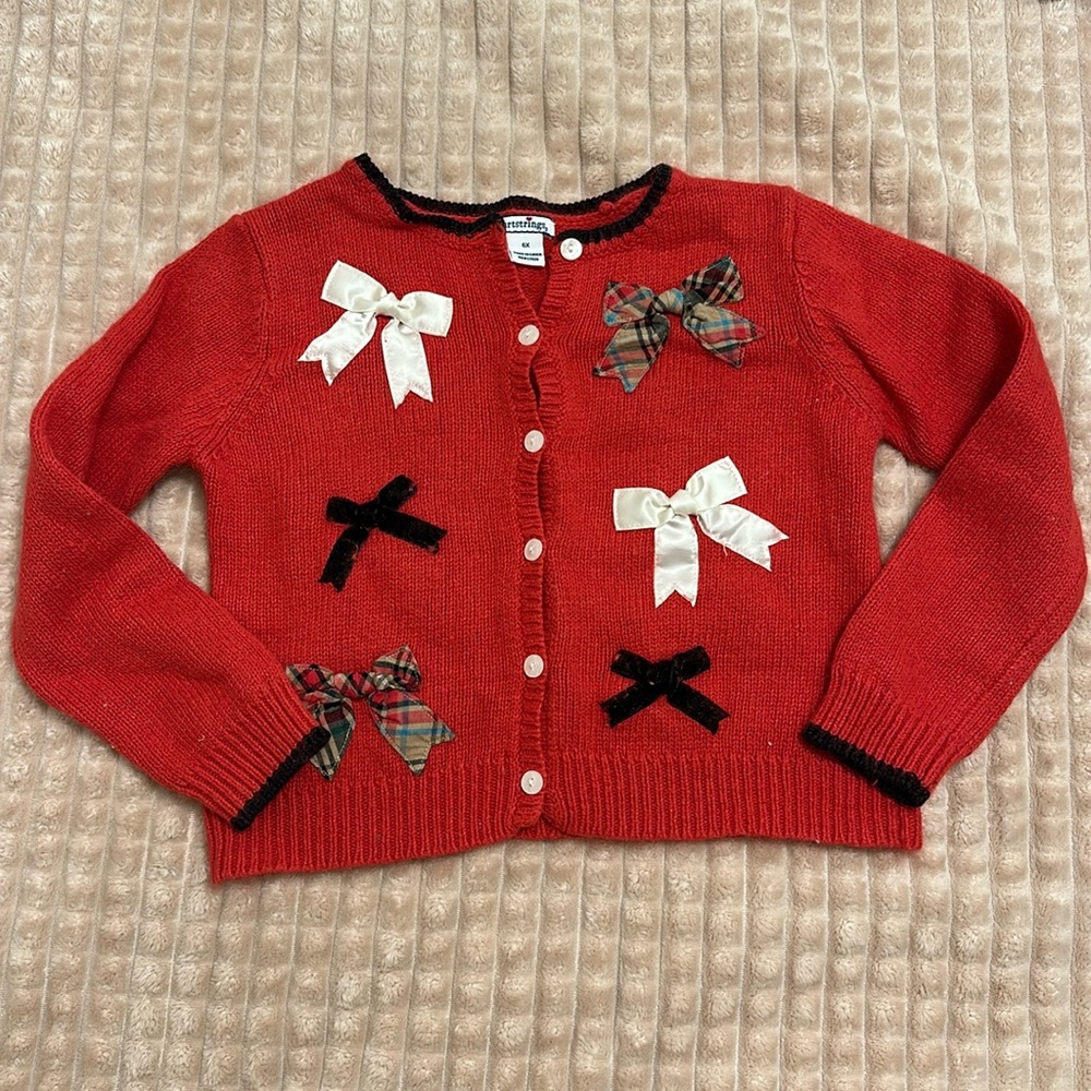 Hartstrings Red Cardigan with Bow Accents